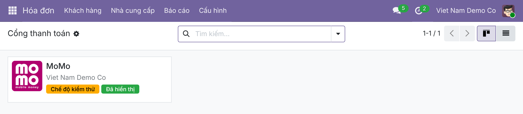 MoMo sẵn sàng trong danh sách cổng thanh toán