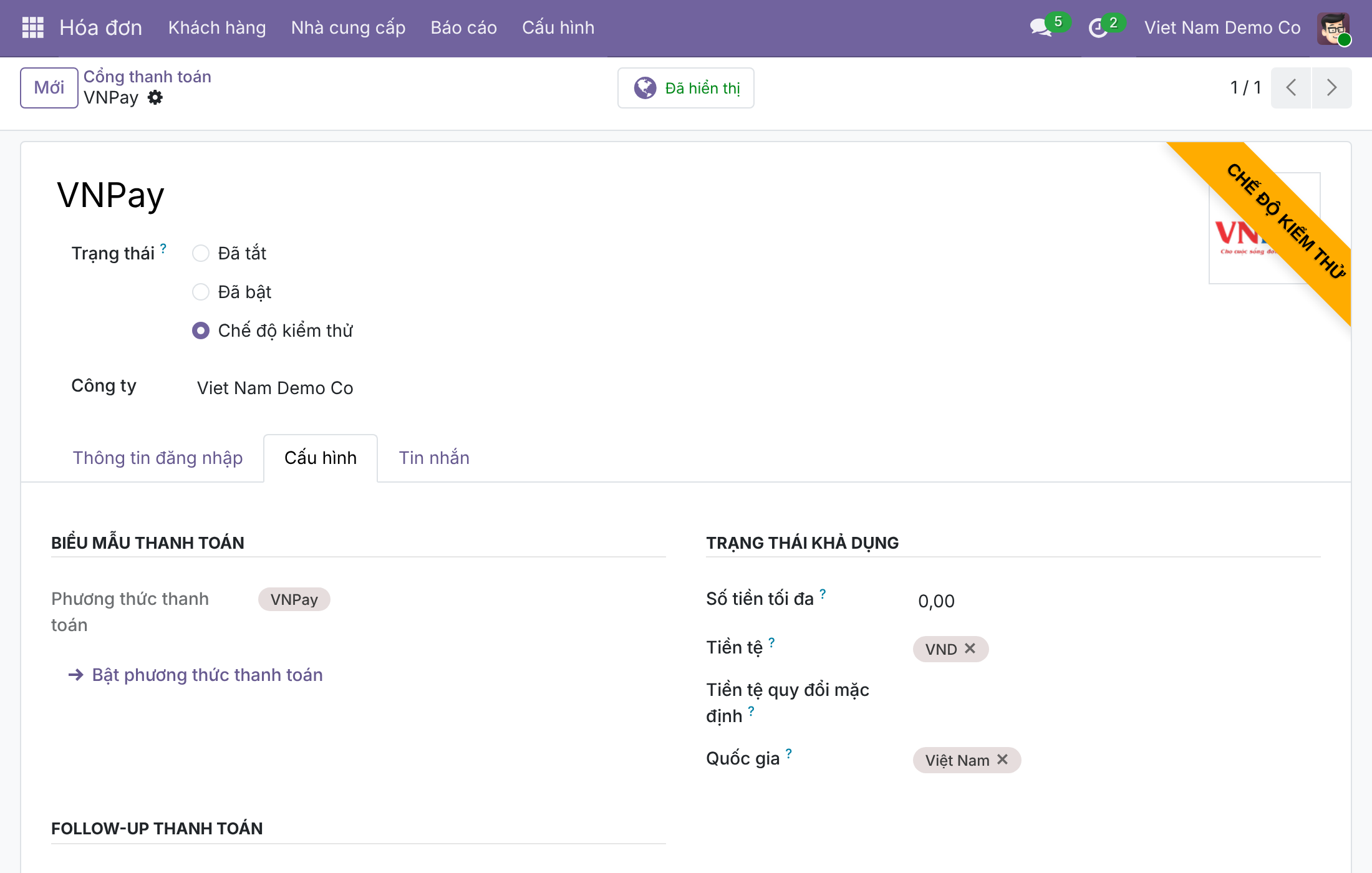 Mở nhà cung cấp VNPay