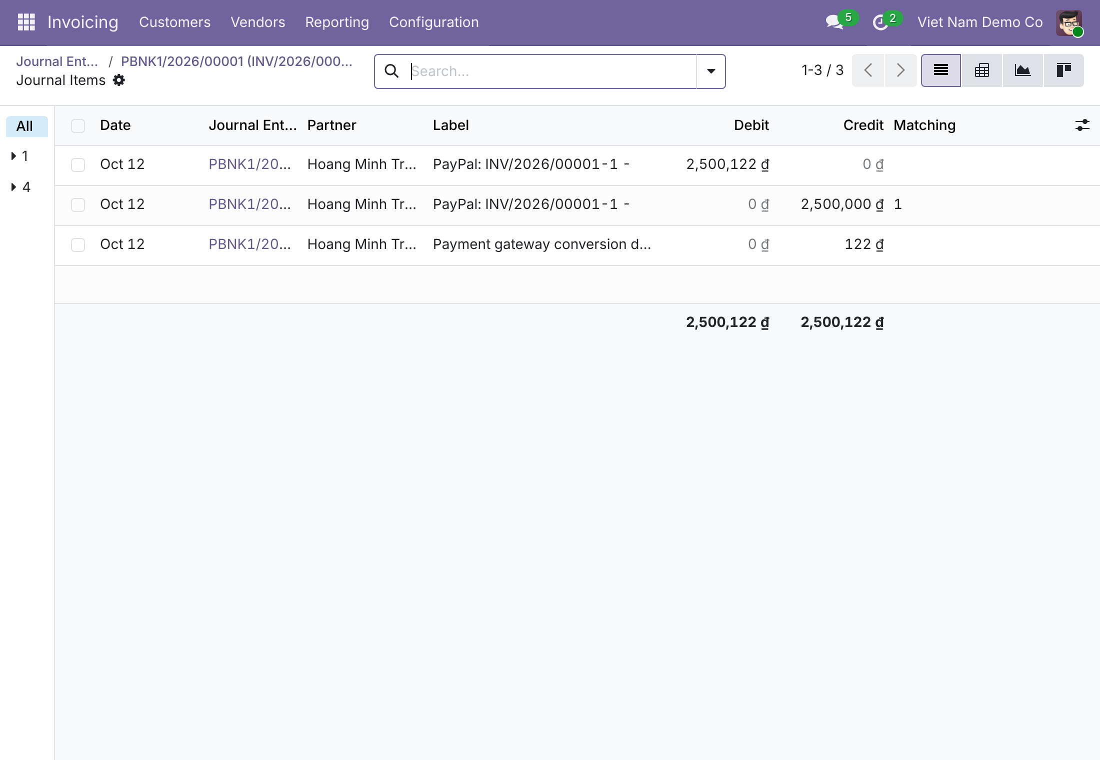 Conversion difference booked on the payment