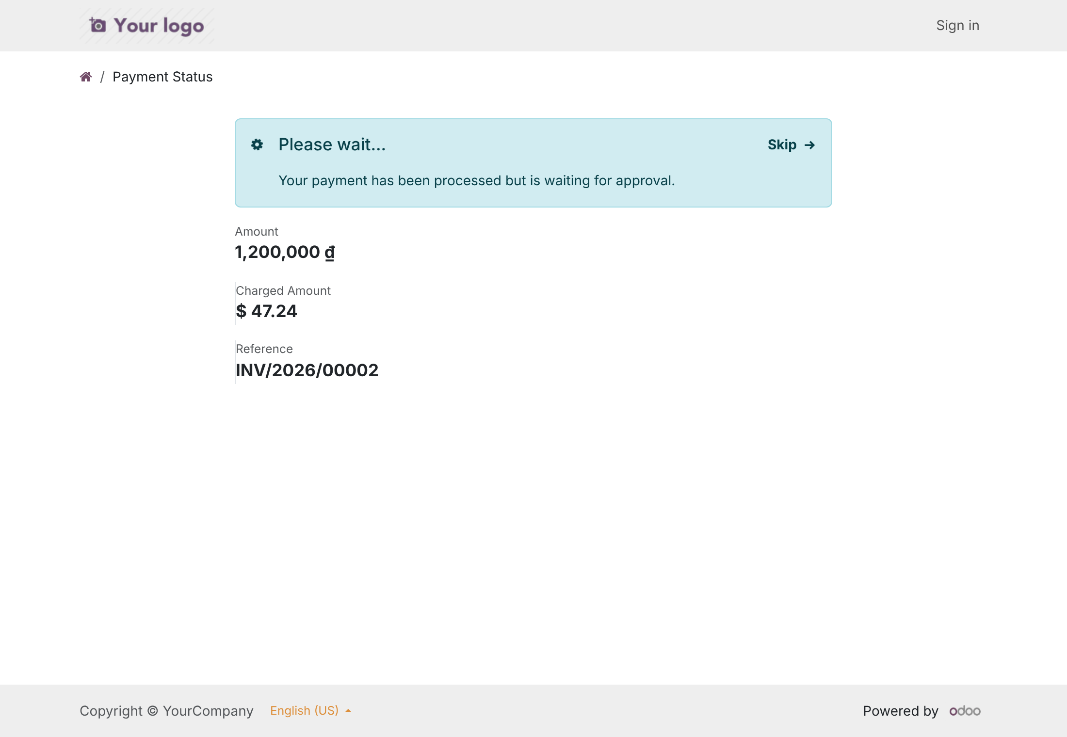 Confirm the charged amount next to the document amount