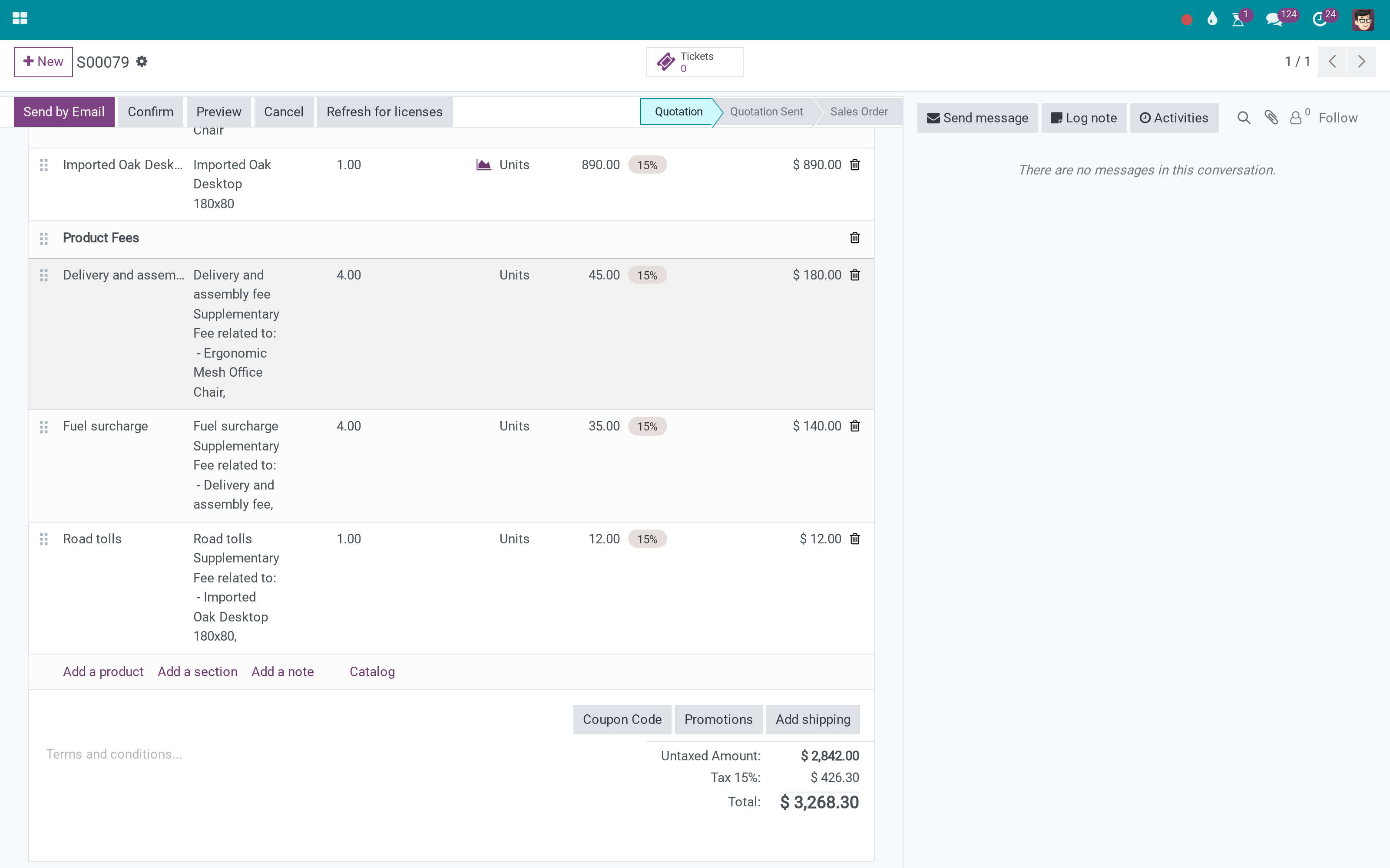 Delivery, fuel surcharge, road tolls