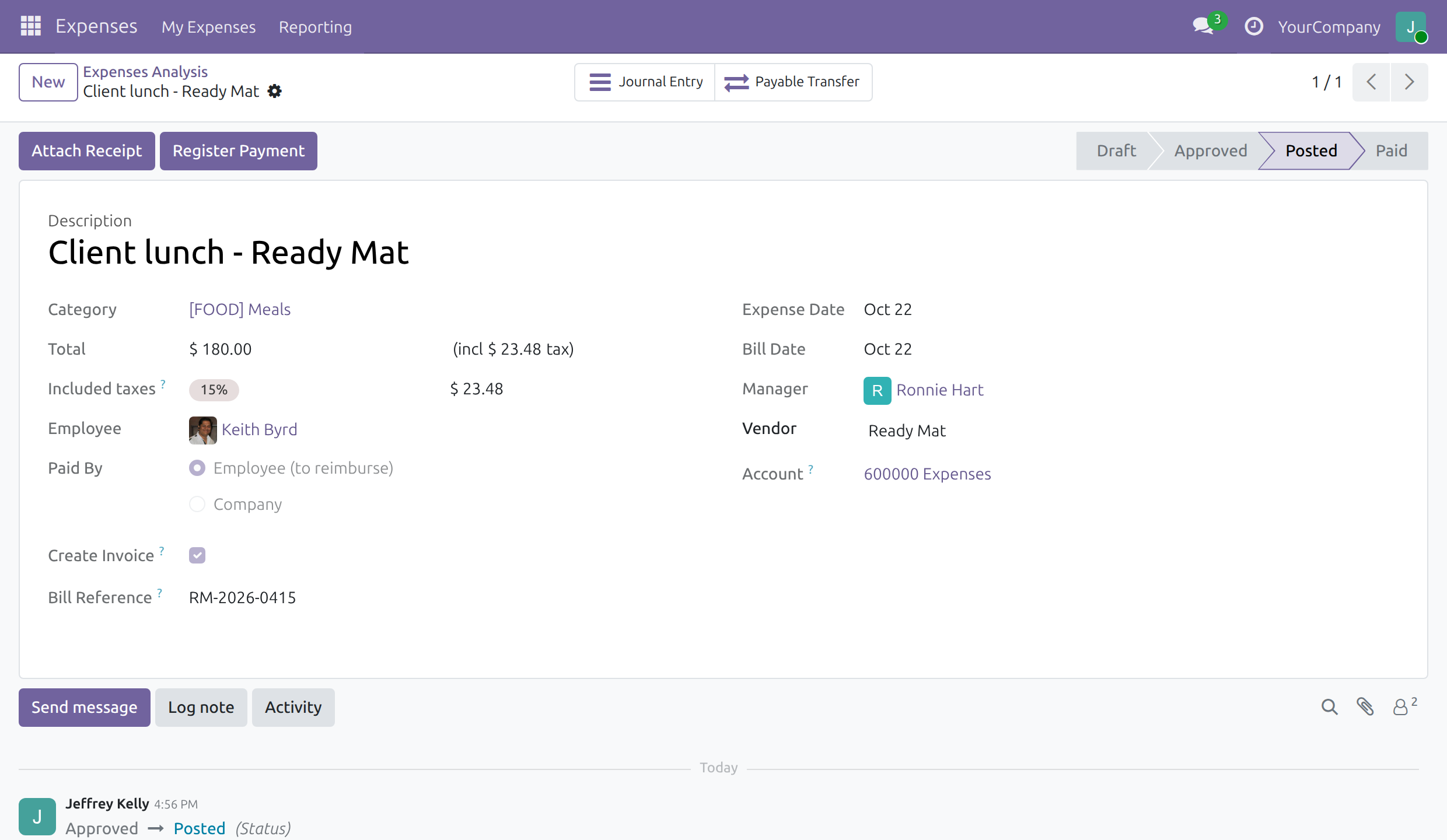 Expenses that become vendor bills, not just entries