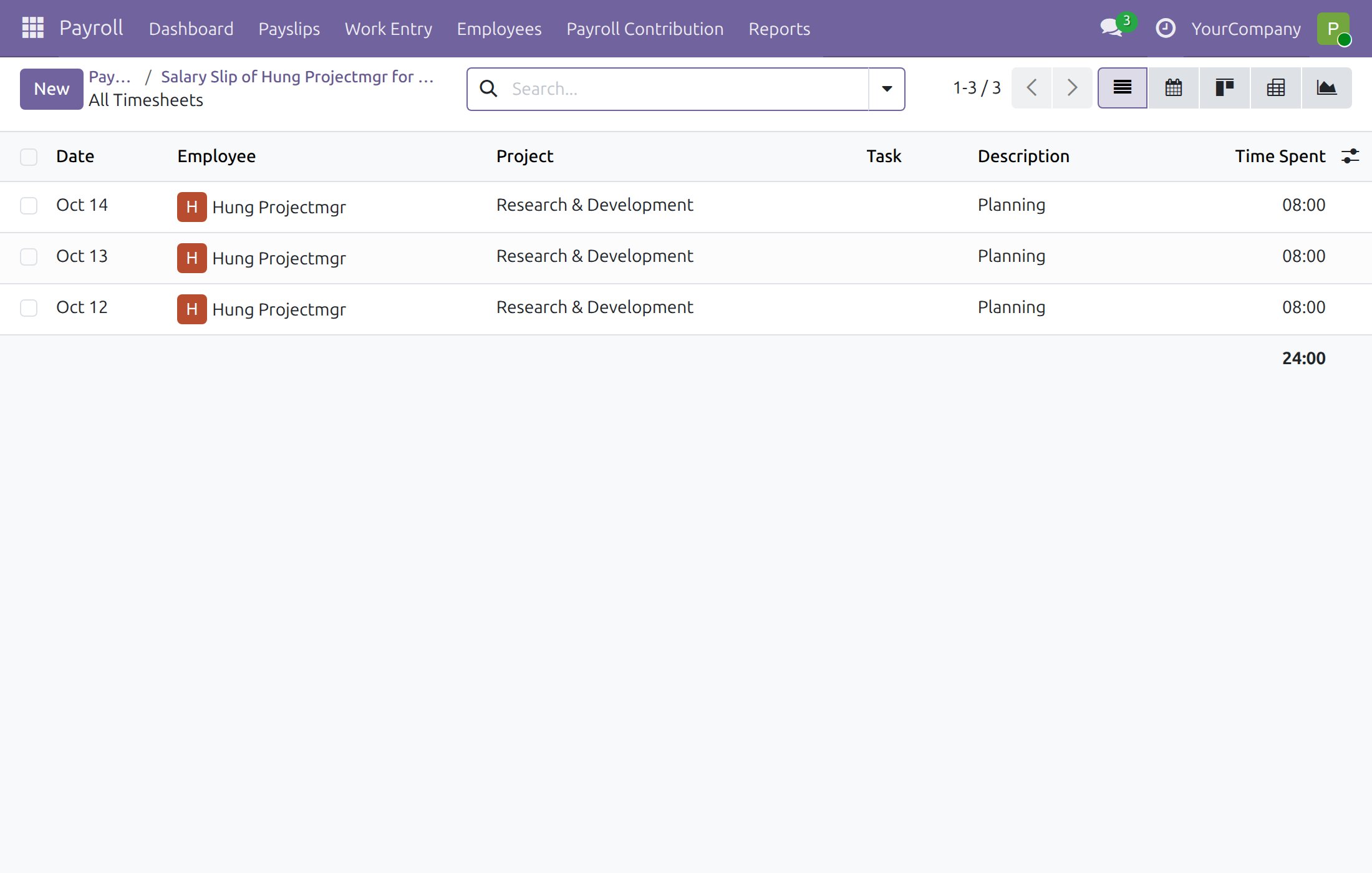 Payslip timesheets without the time off day