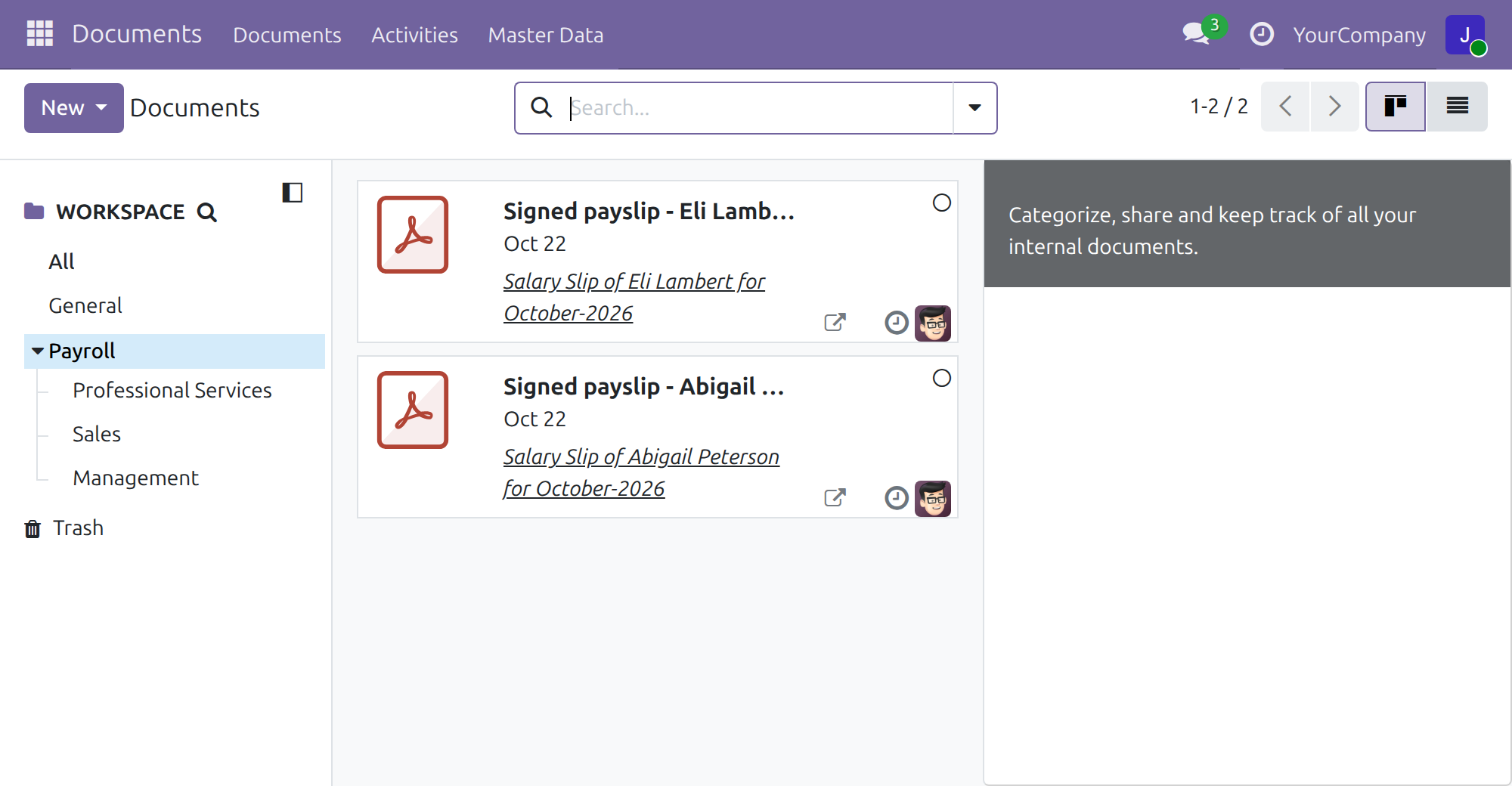 A team leader sees the payslip files of the team members