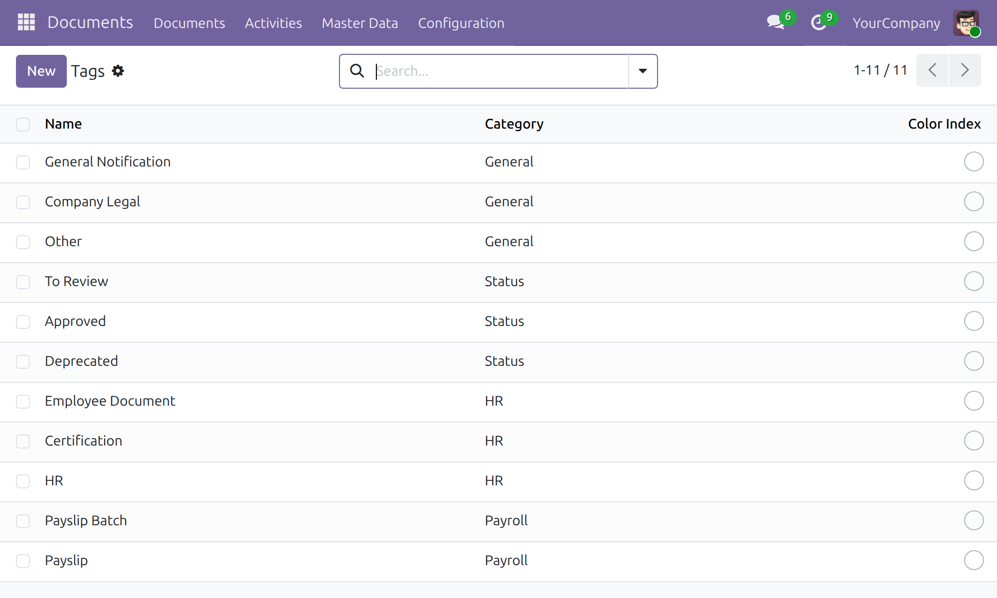 The Payroll tags in the tag list