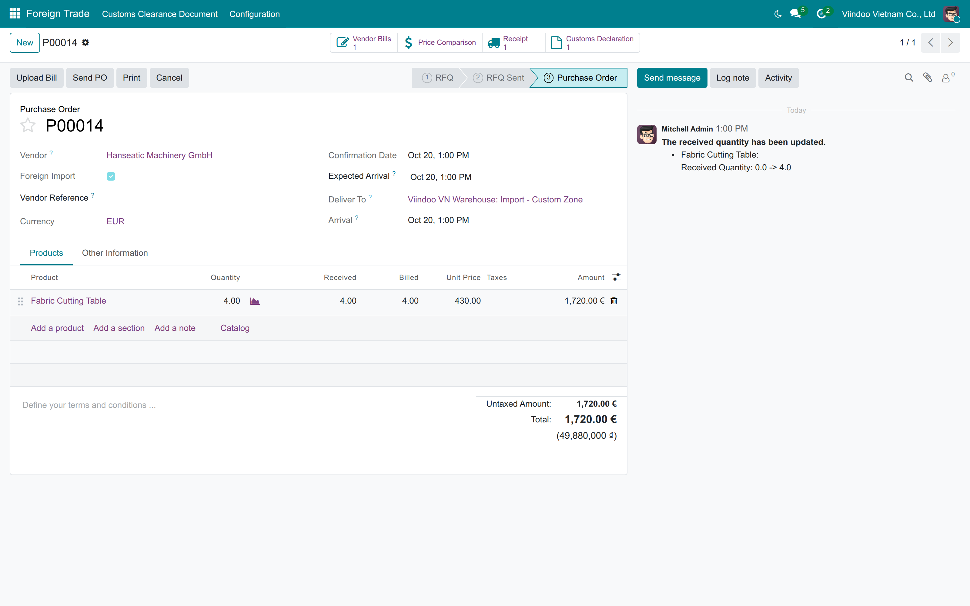 A foreign-trade purchase order