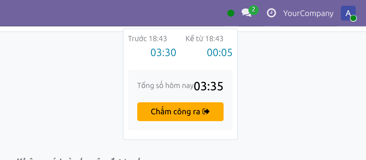 Nhân viên chấm công ngay trên thanh trên cùng