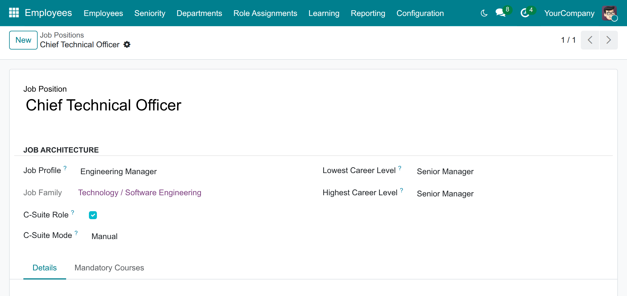 A job position flagged as C-suite by hand
