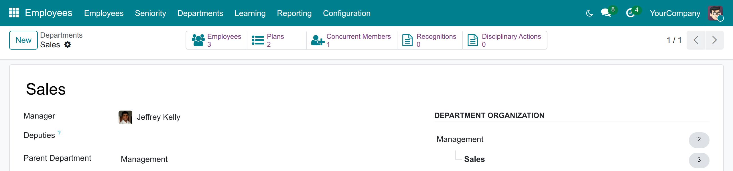 A department with its Concurrent Members button