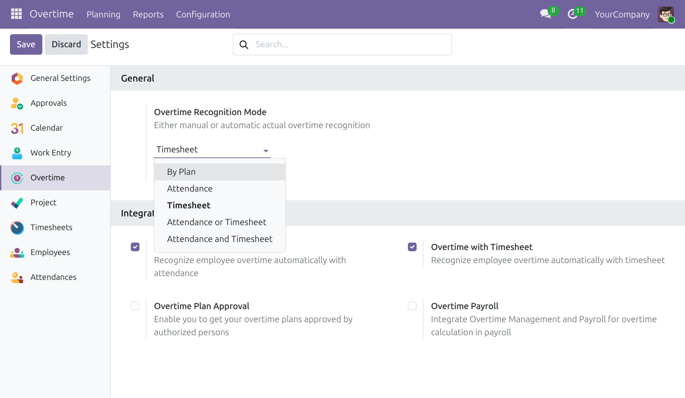 Overtime Recognition Mode setting