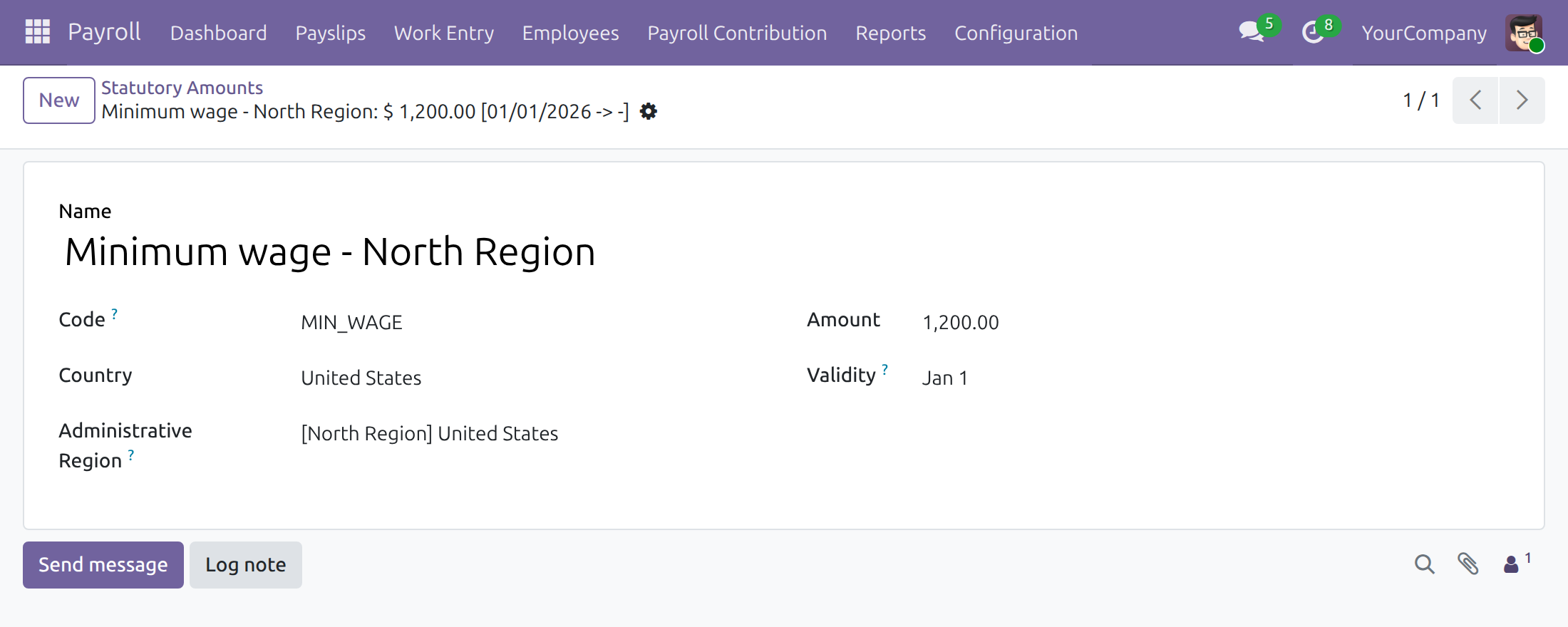 Record a regional amount for one period