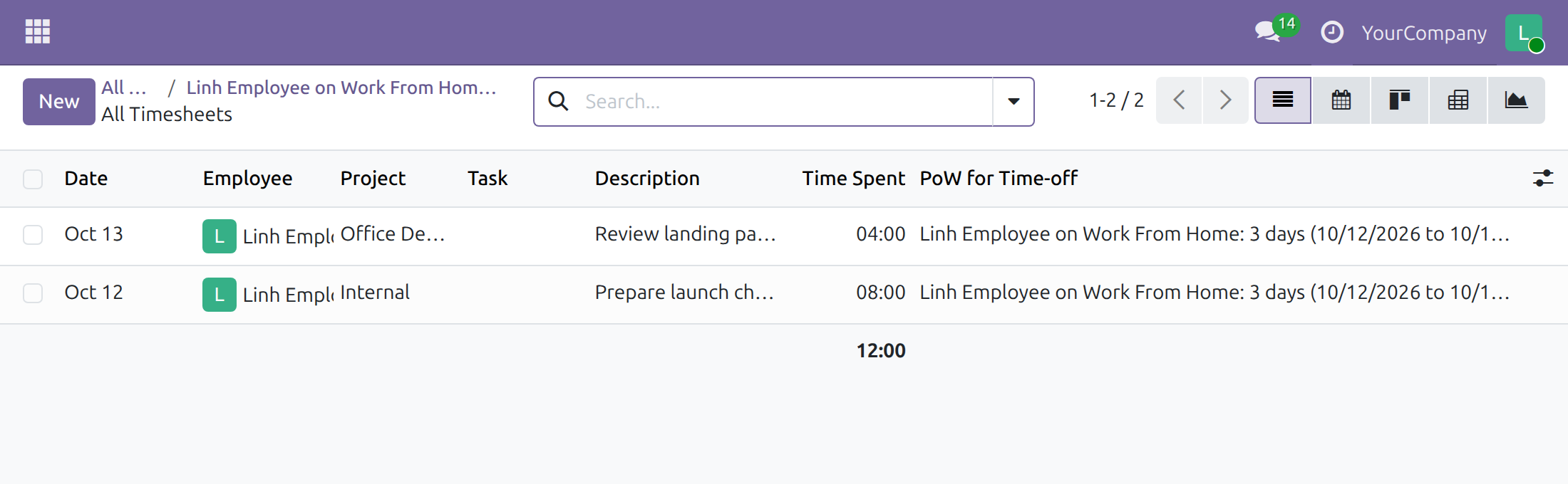 Timesheets linked to the time off