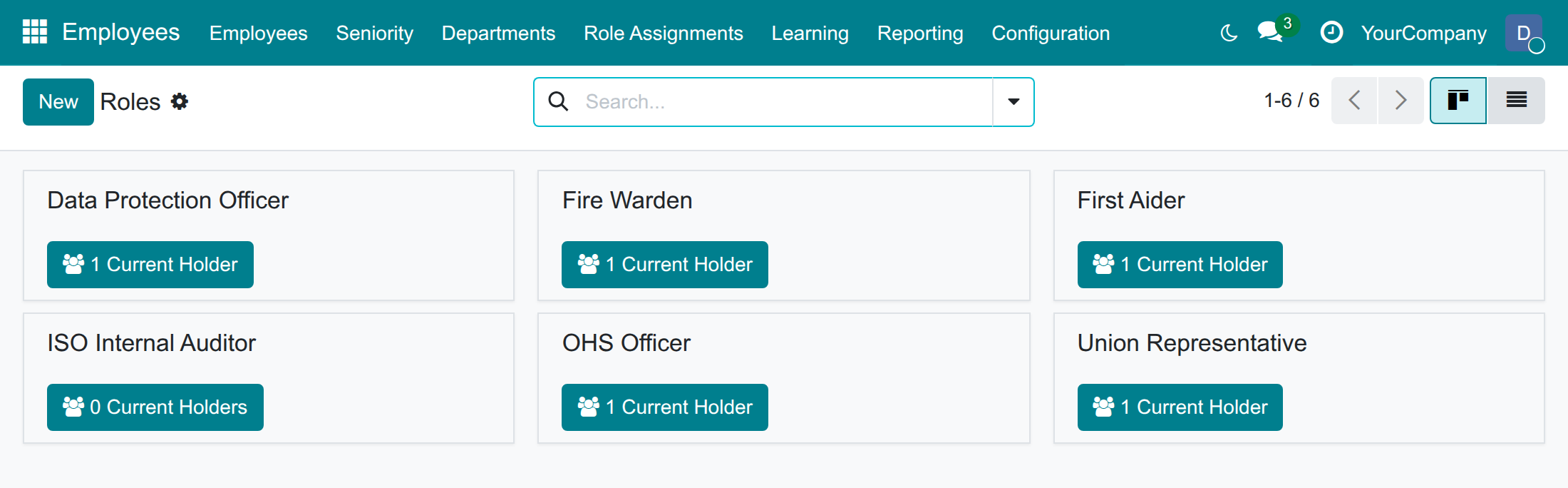 Employee Roles & Responsibilities: the catalogue of roles with the number of current holders