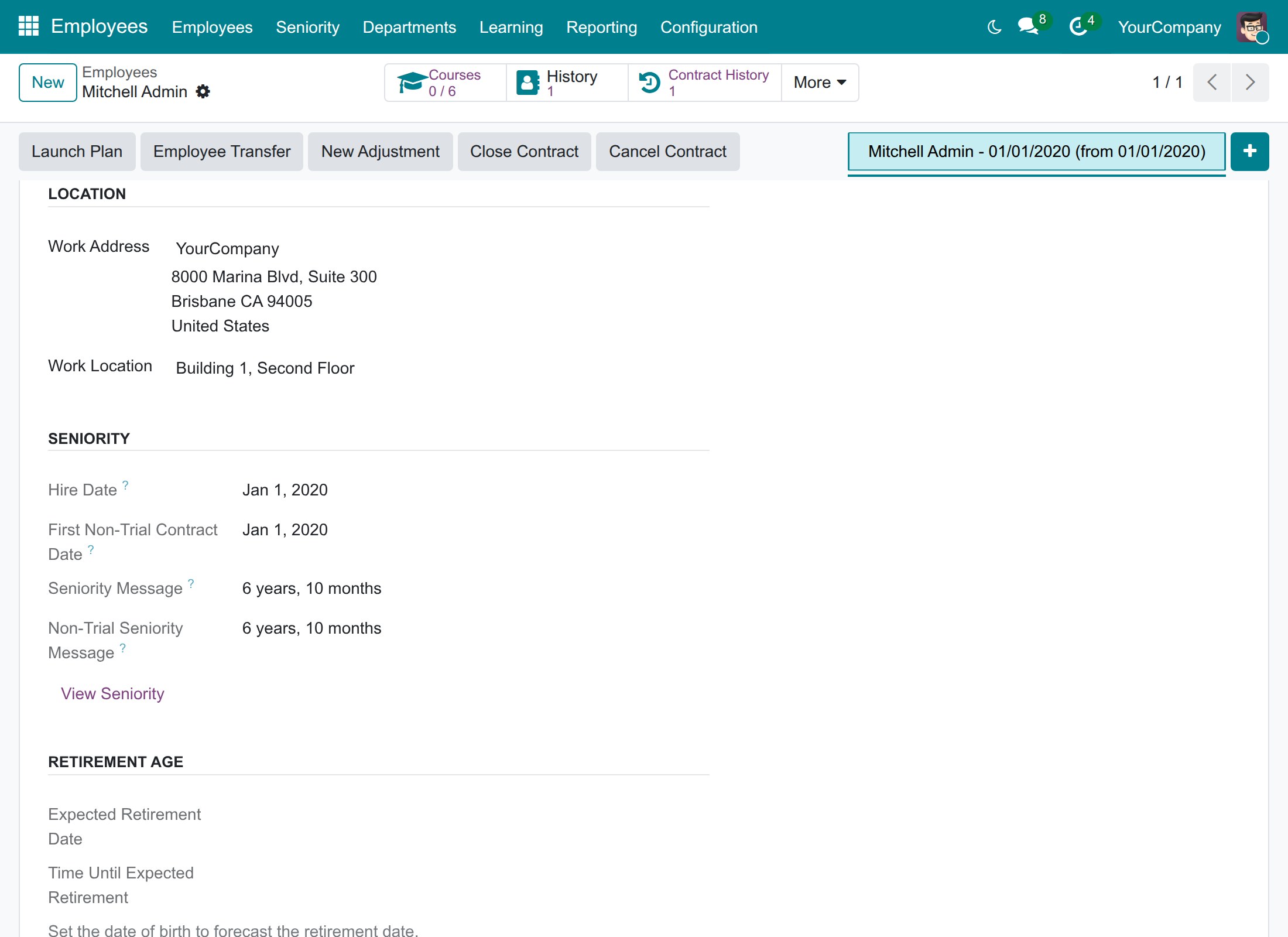 Hire date and seniority on the employee record