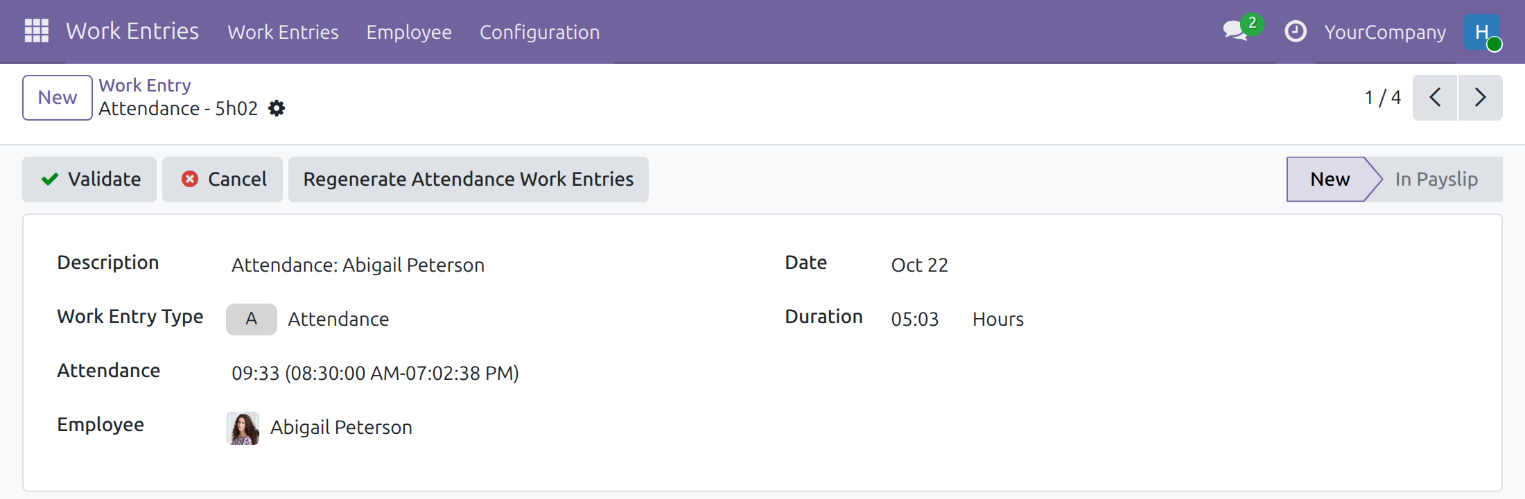 Work entries with their attendance