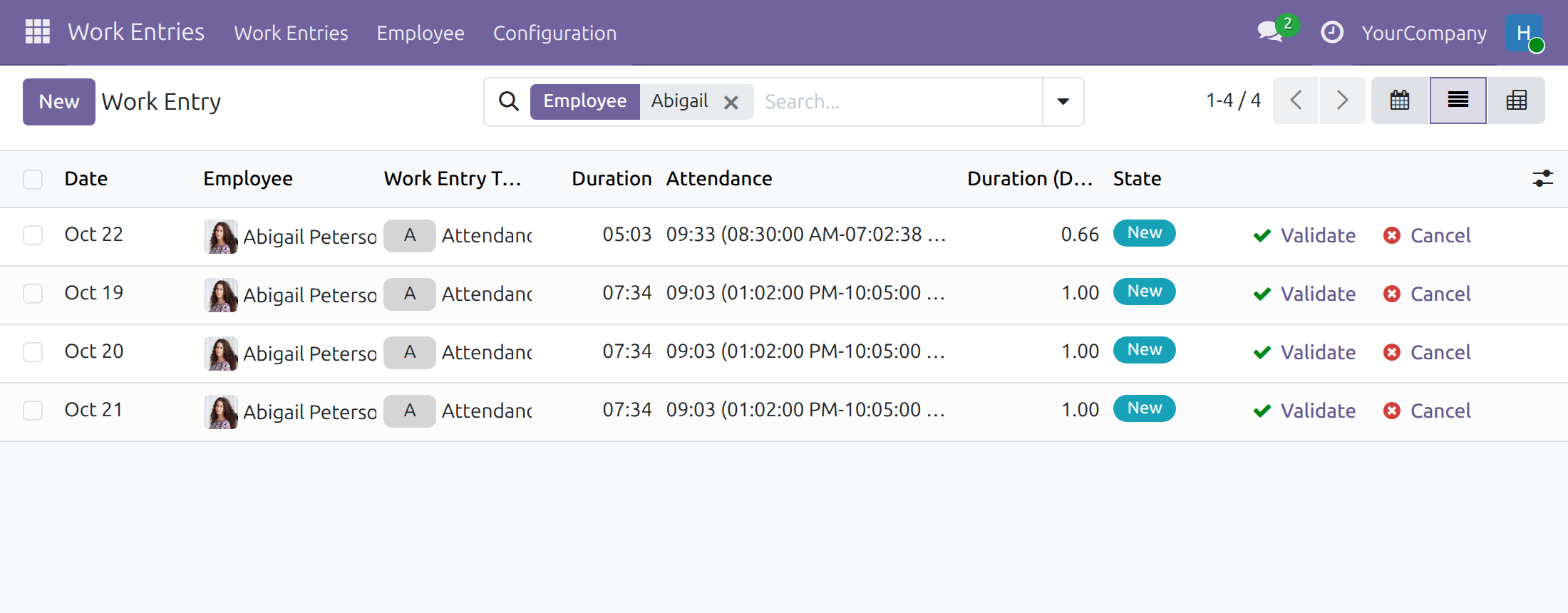 Work entries generated from attendance