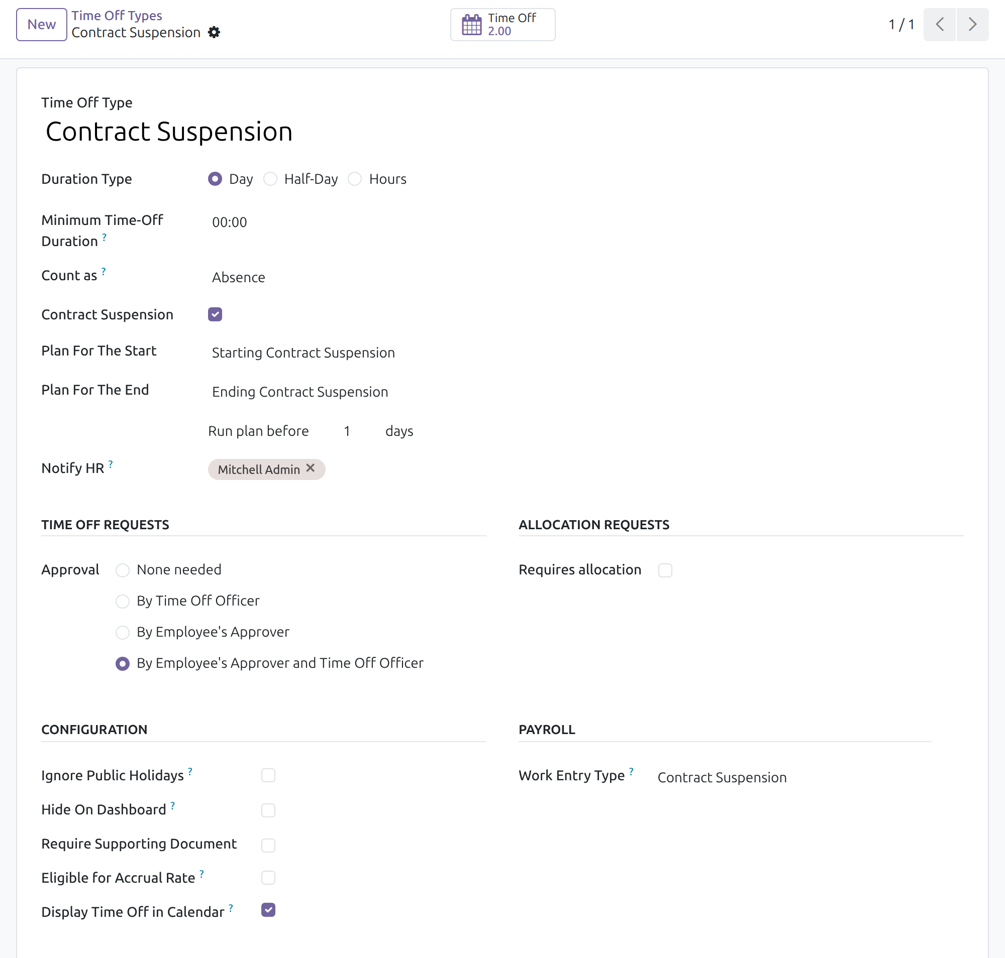 Choose the work entry type of a suspension