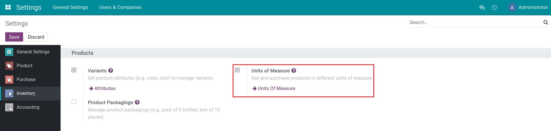 Units of Measure feature activation