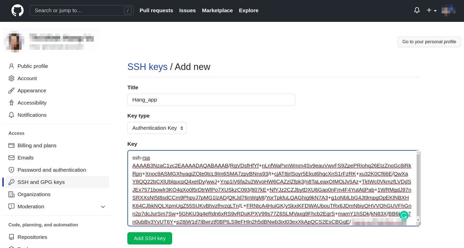 SSH Key on github