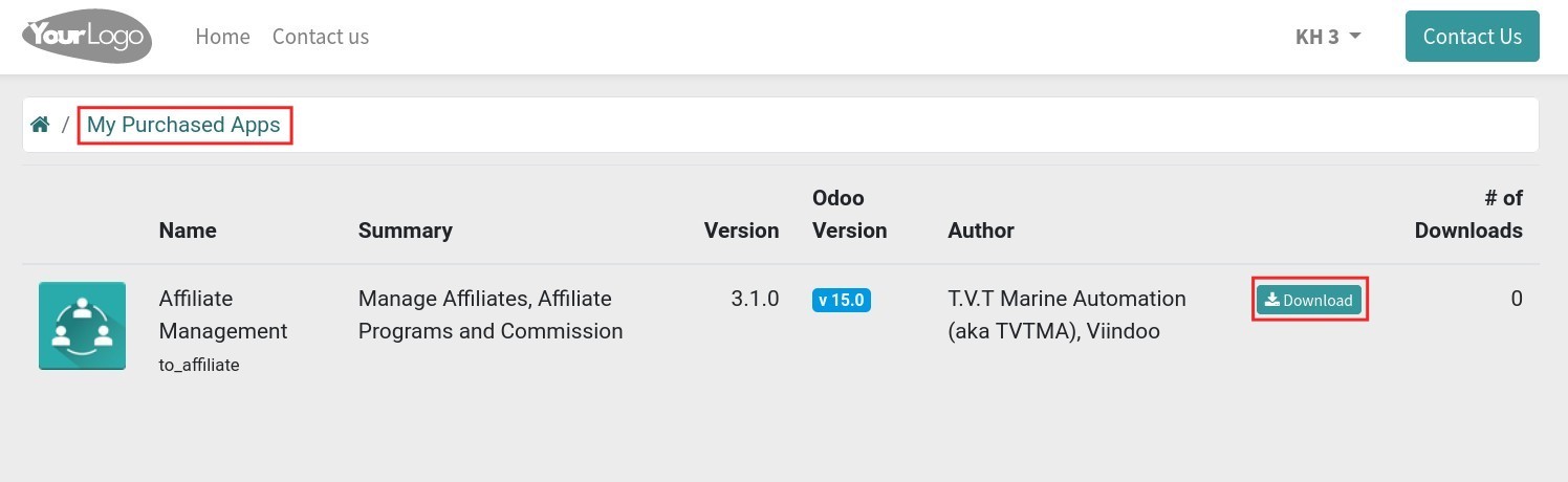 Customer downloads purchased module Viindoo
