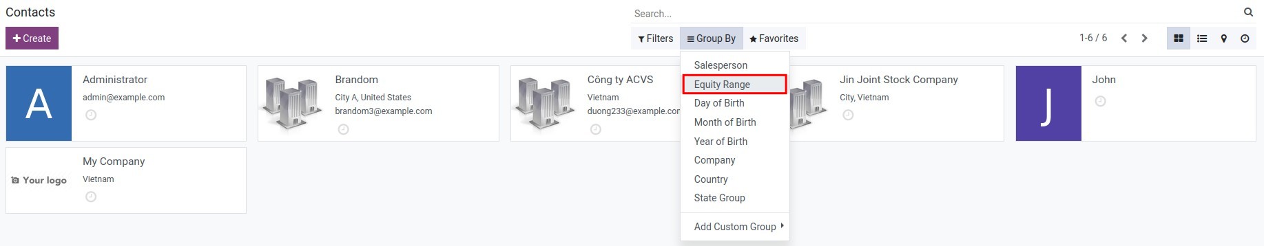 Use filter/group to search for partners by Equity range