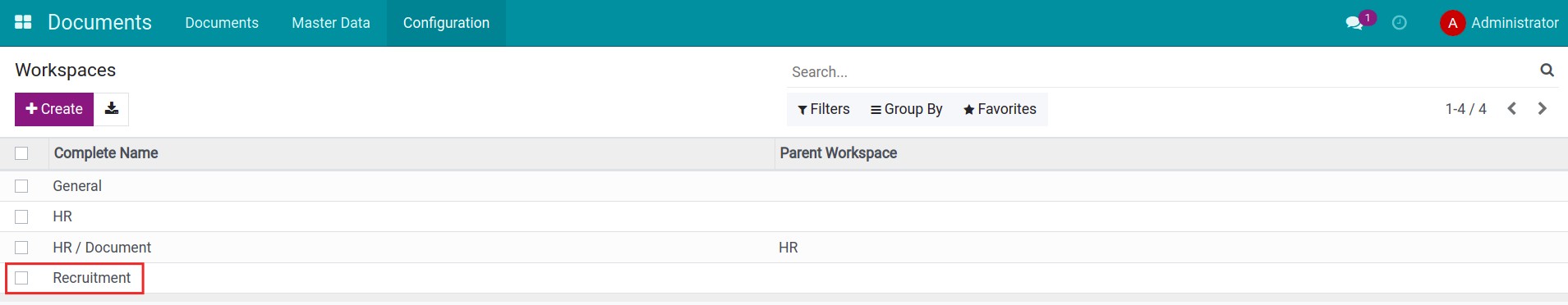 Add workspaces on the Documents application.