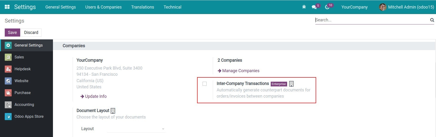 Hide the Inter-Company Transactions feature
