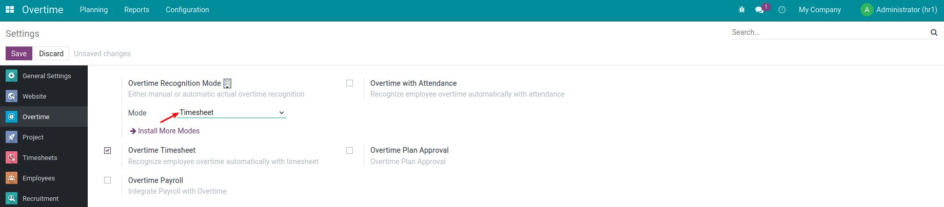 The default Overtime Recognition Mode for the company