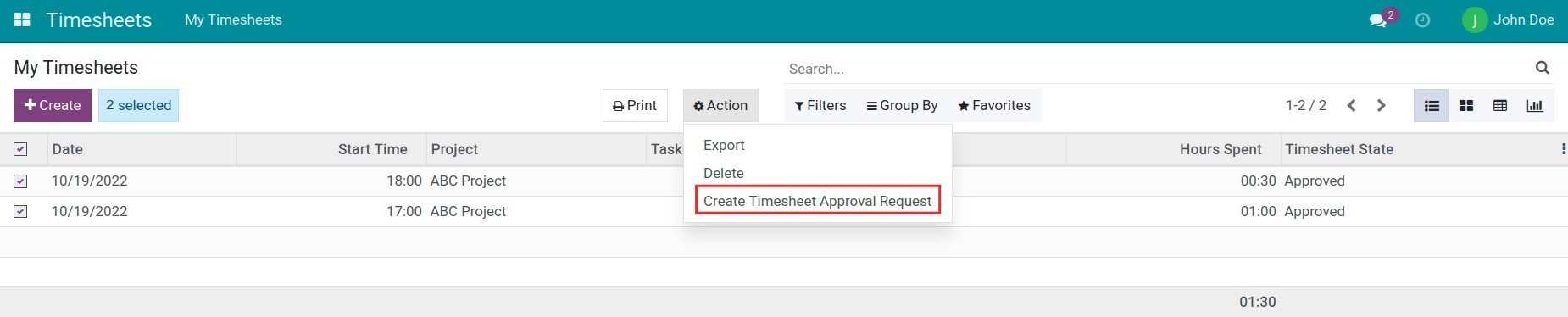 Create Timesheet Approval request