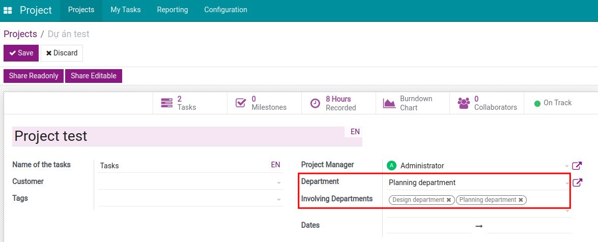 Add more fields on the project configuration view