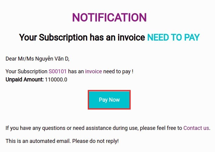 Payment reminder email Viindoo