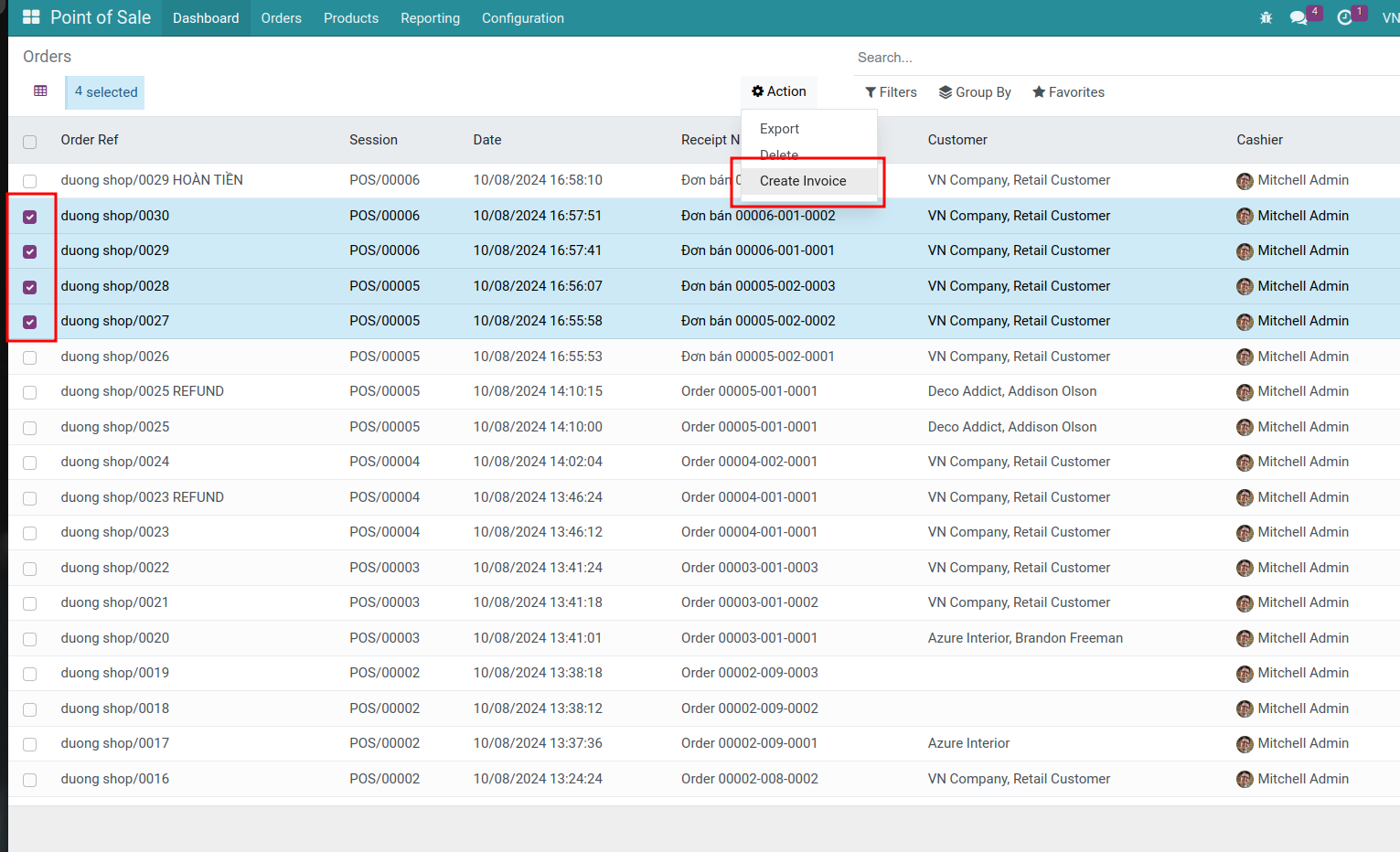 Create invoice from multiple order