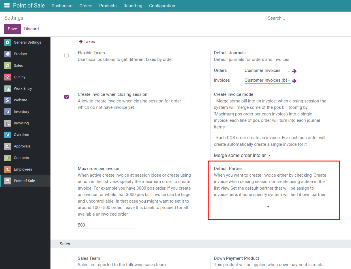 Config default partner for invoice