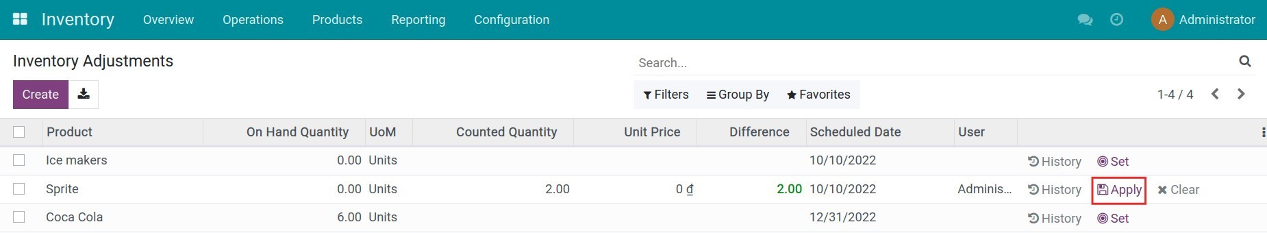 Create an inventory adjustment in Viindoo