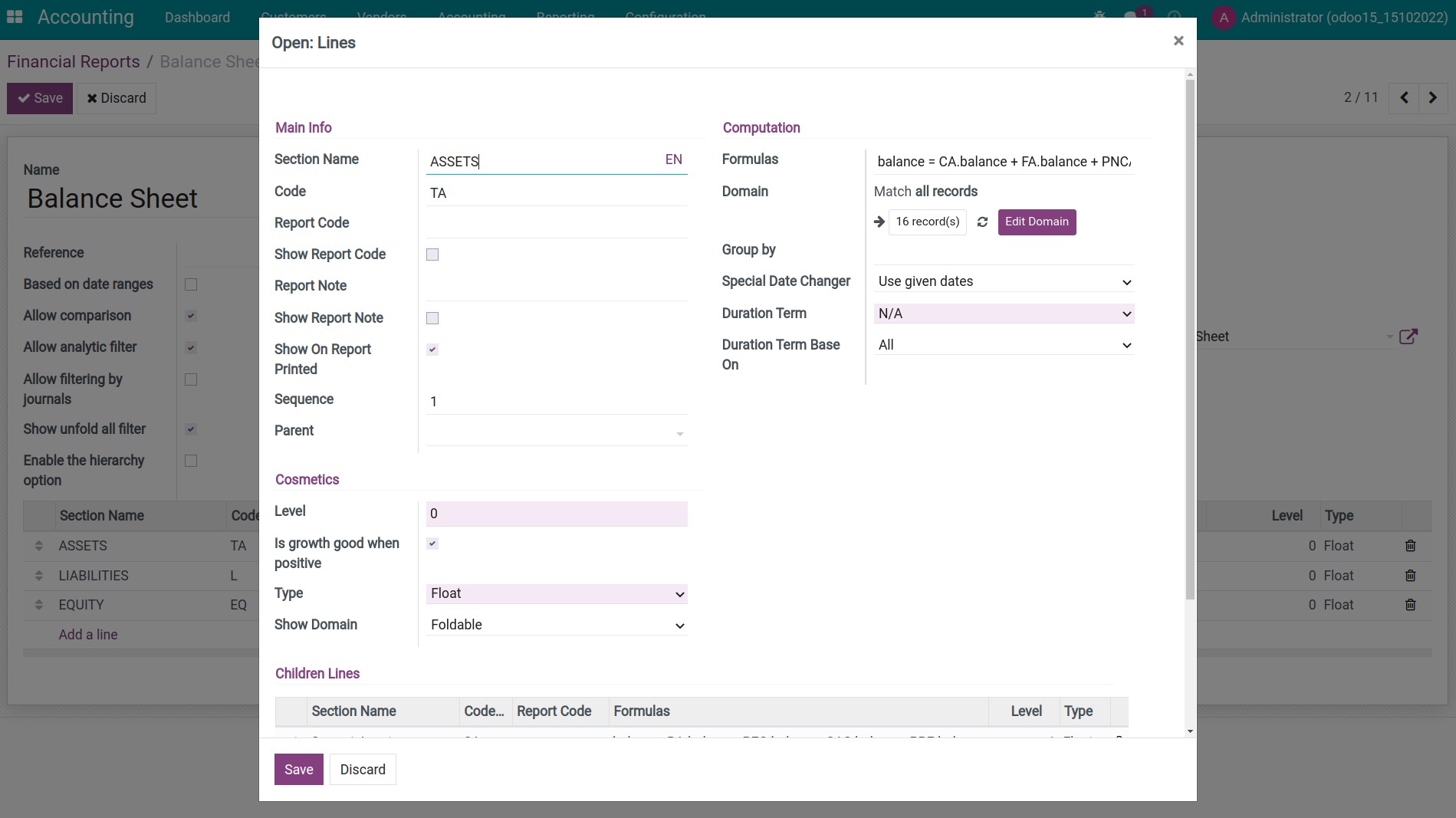 Configuration of financial reports