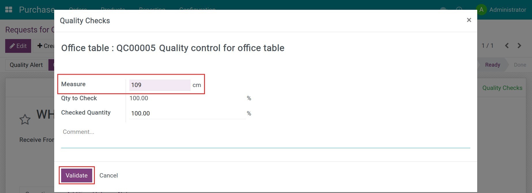 Add actual product measurements to a quality check