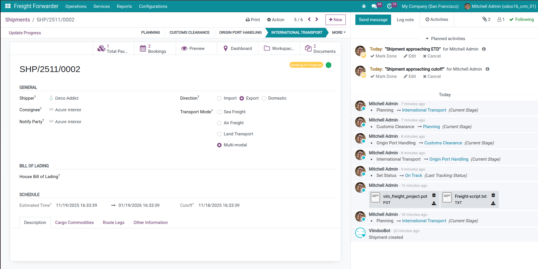 Freight user permission interface