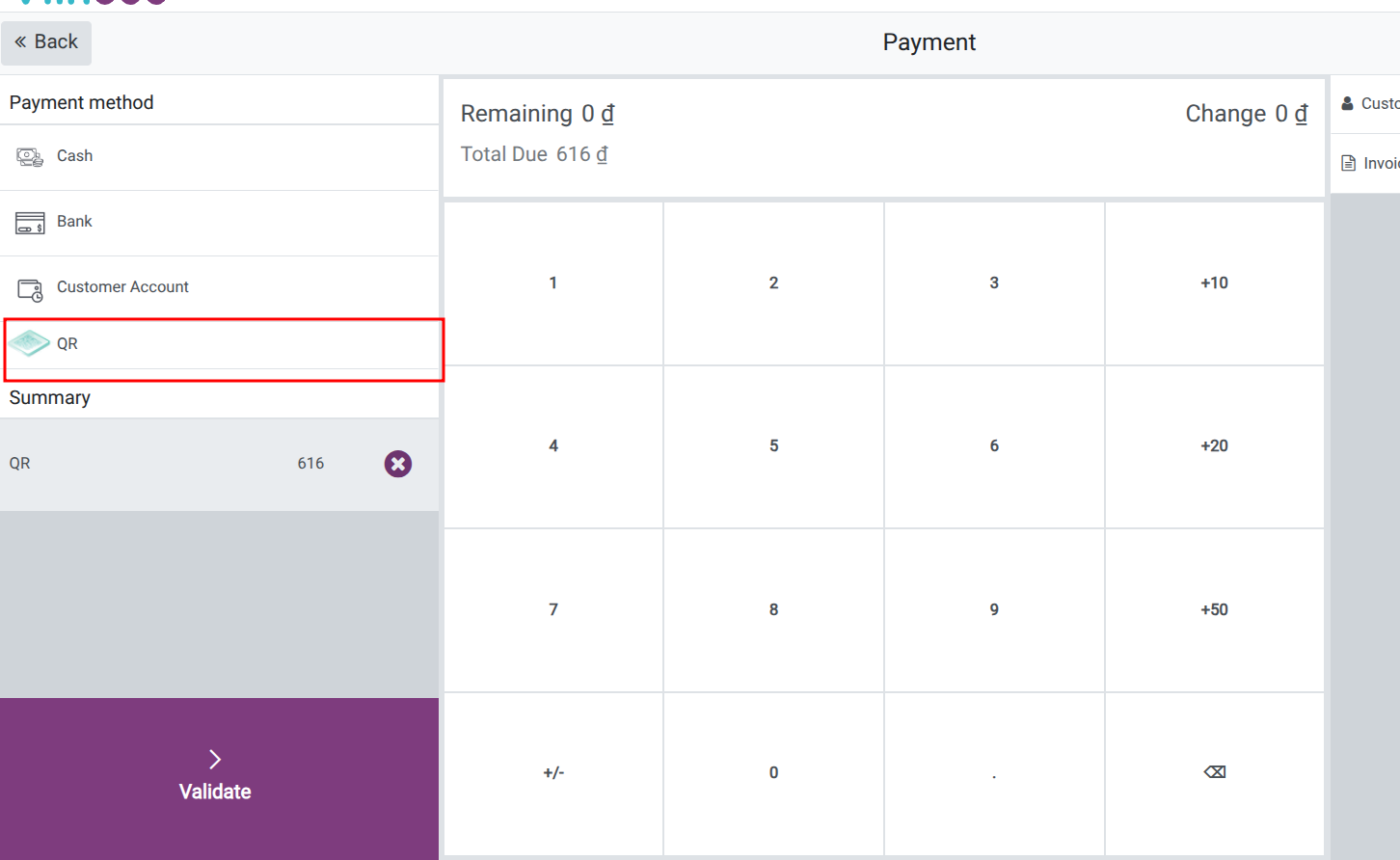 Select QR Method before validate order