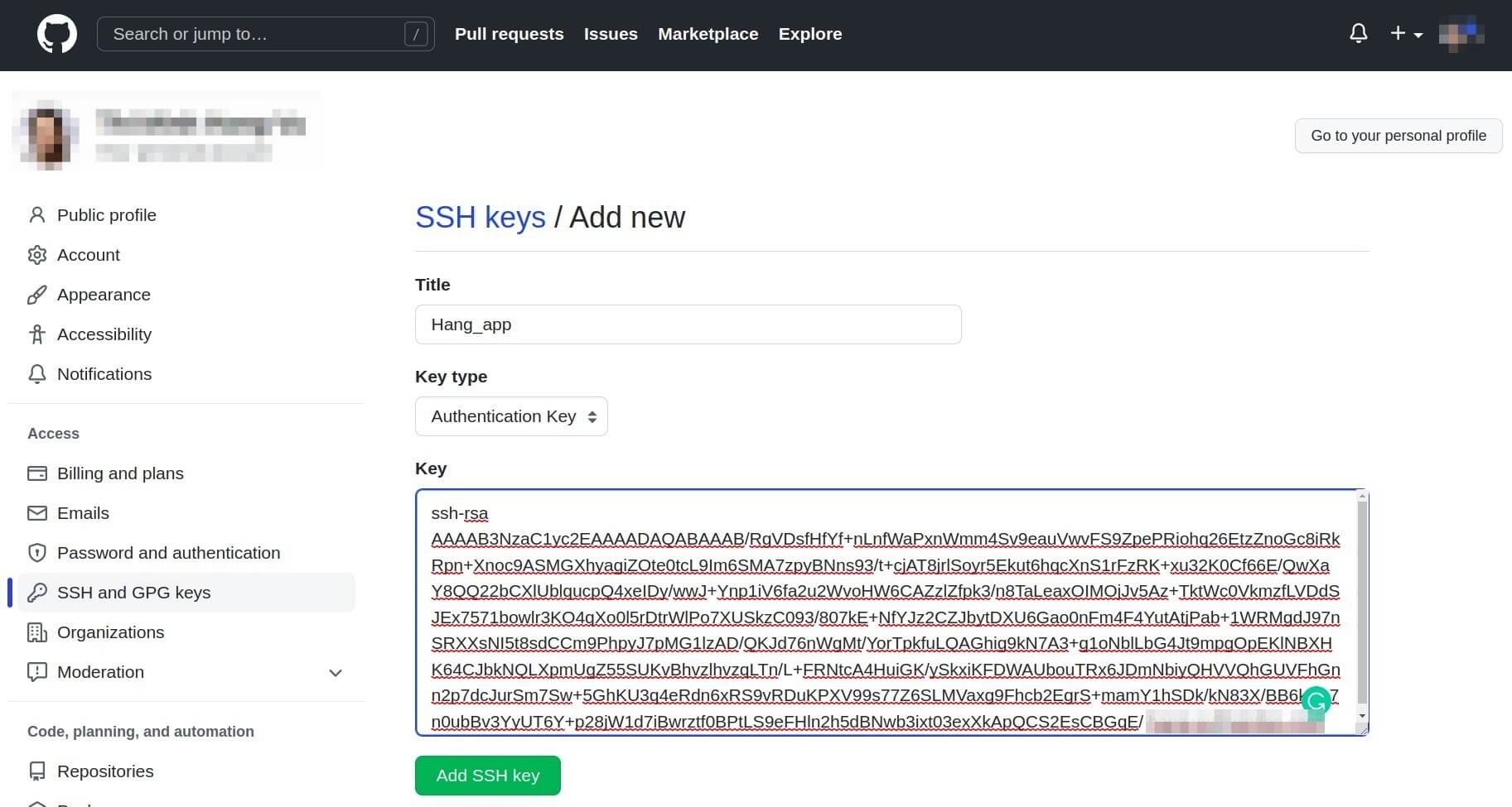 SSH Key on github