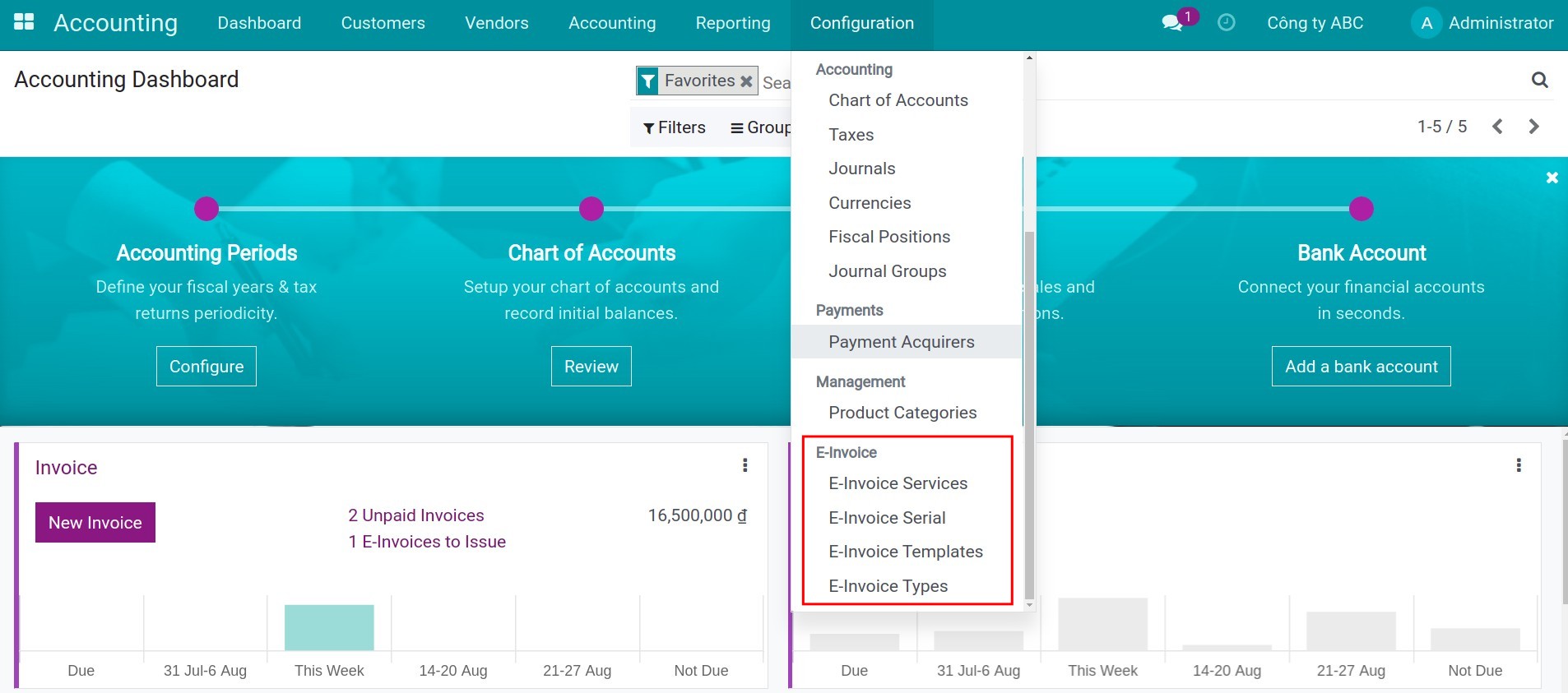 Select Viettel S-Invoice in the Vietnam E-Invoicing settings