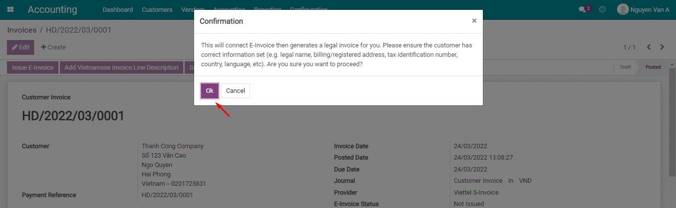 Confirming the S-Invoice issuance