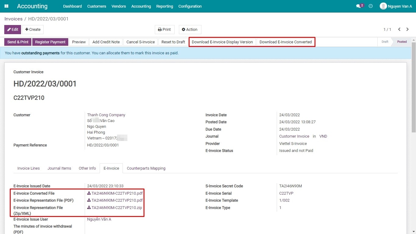 Downloading the S-Invoice display and converted files