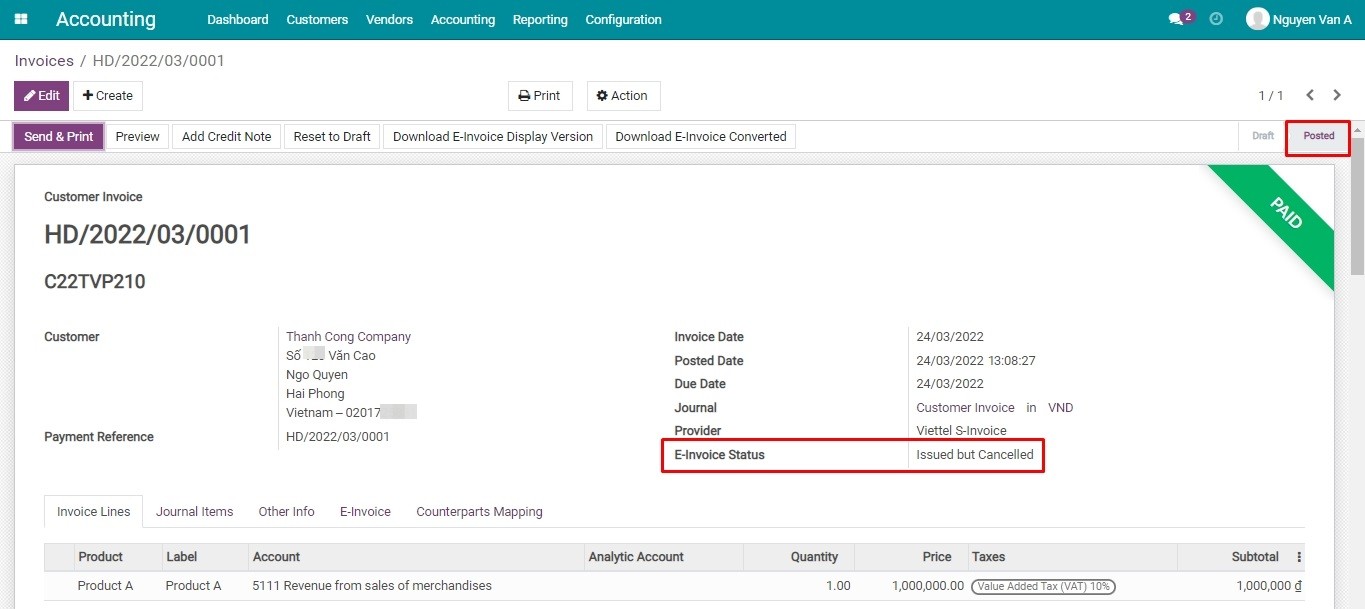 E-Invoice Status after a legacy S-Invoice is cancelled