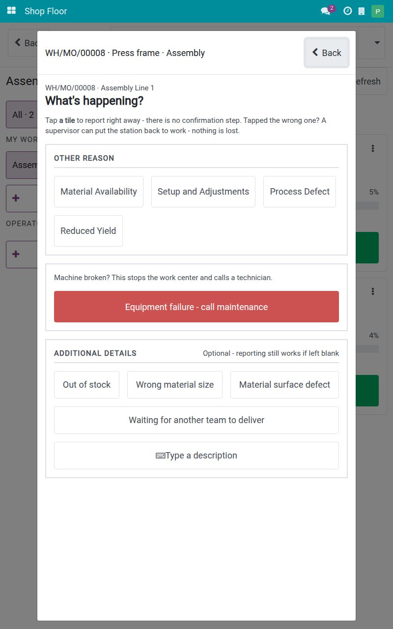 Stop machine screen of the second operator with the button Equipment failure still offered