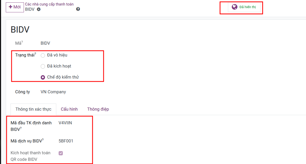 Kích hoạt thanh toán QR BIDV