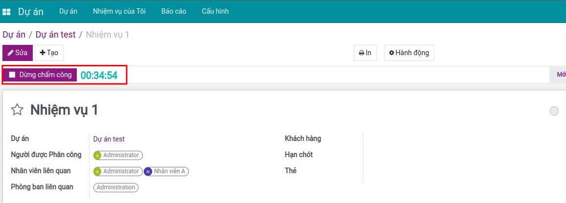 Bổ sung nút dừng chấm công trên nhiệm vụ.