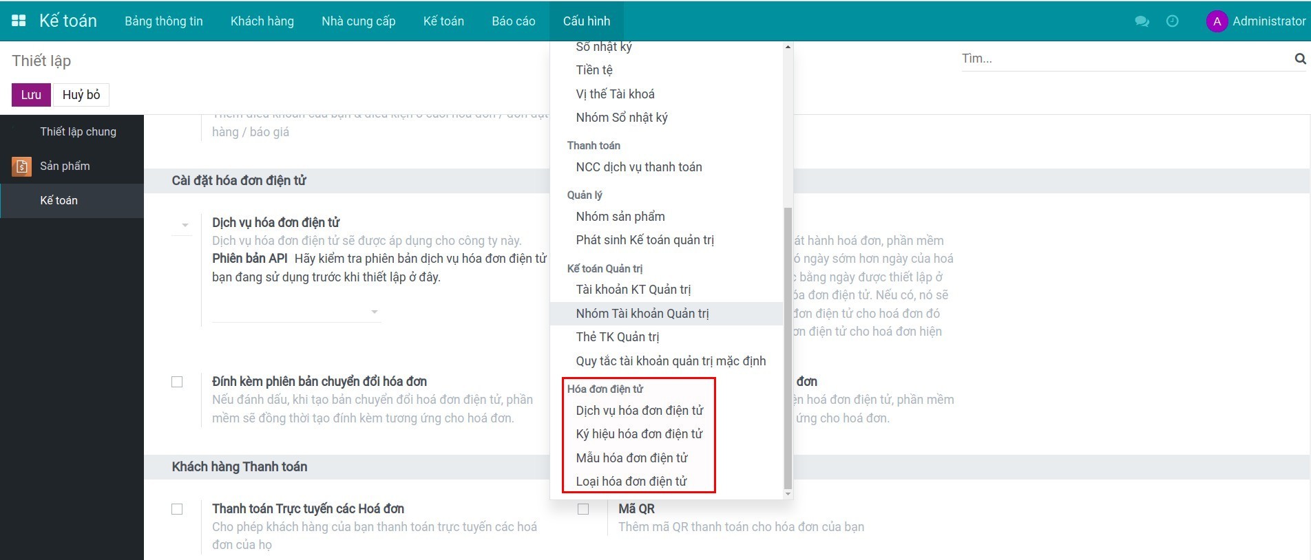 Menu Hóa đơn điện tử thống nhất