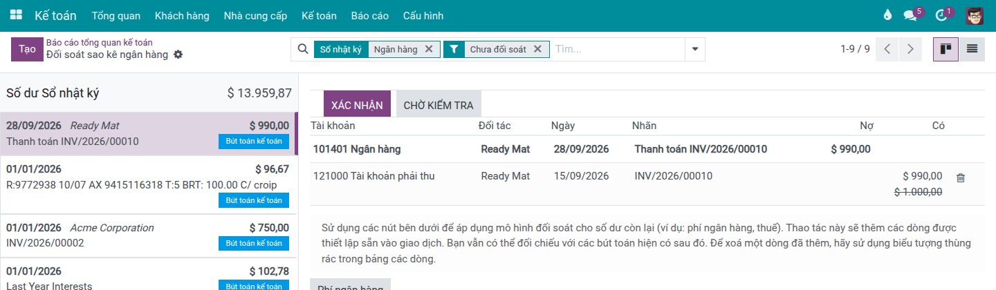 Khoản thanh toán của khách hàng được mở ra với hóa đơn đã được đề xuất sẵn