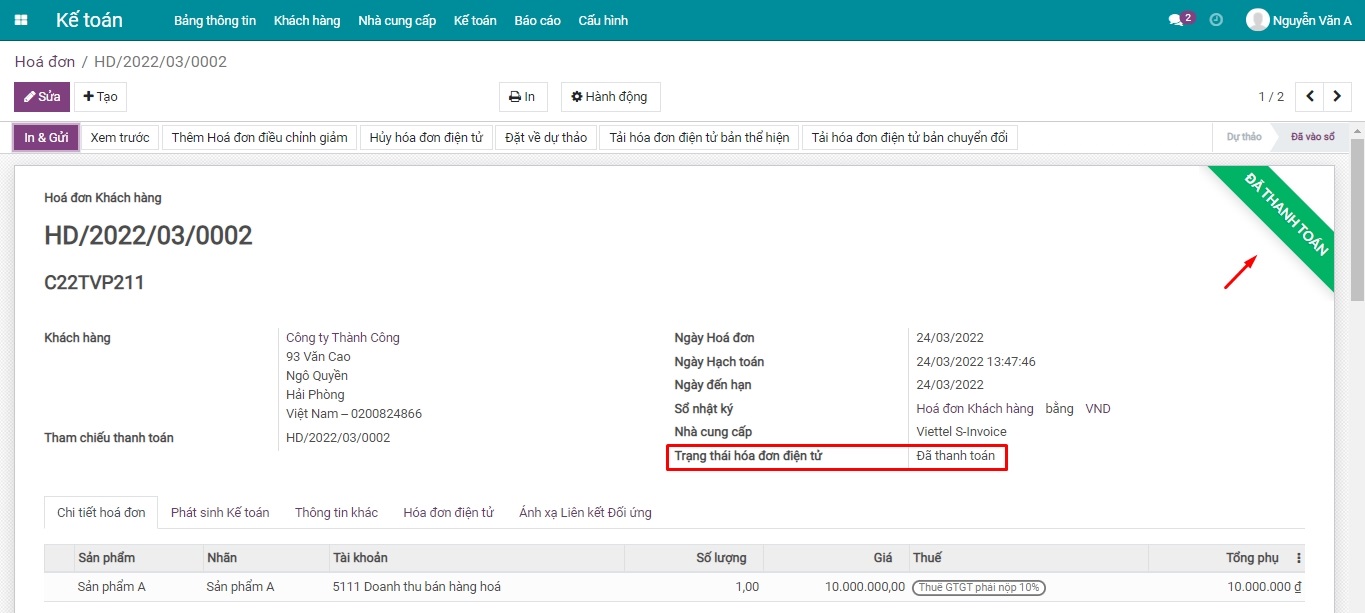 Tự động đồng bộ trạng thái thanh toán lên Viettel S-Invoice
