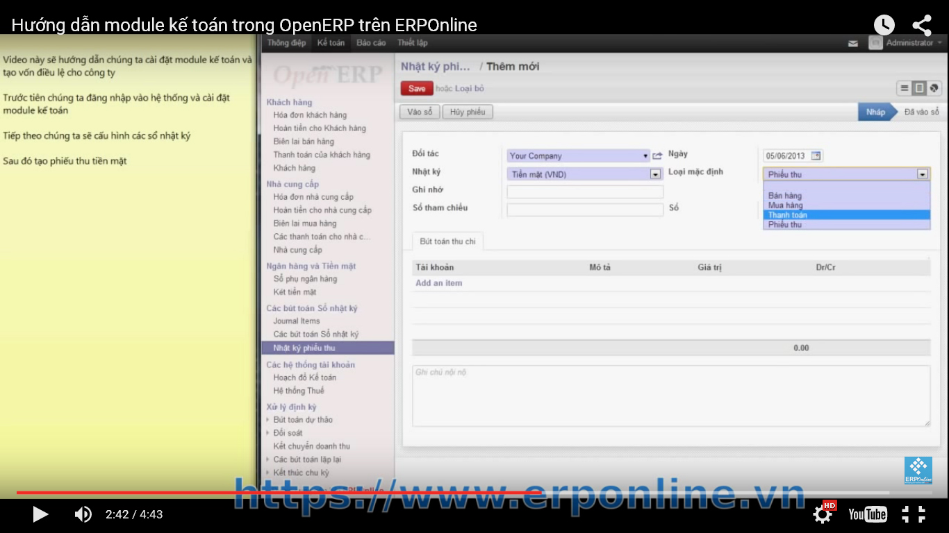 Cấu hình tính năng kế toán trong ERP